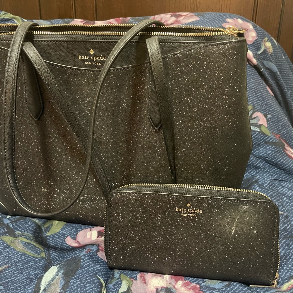 Kate Spade Black Sparkle Tote and Wallet